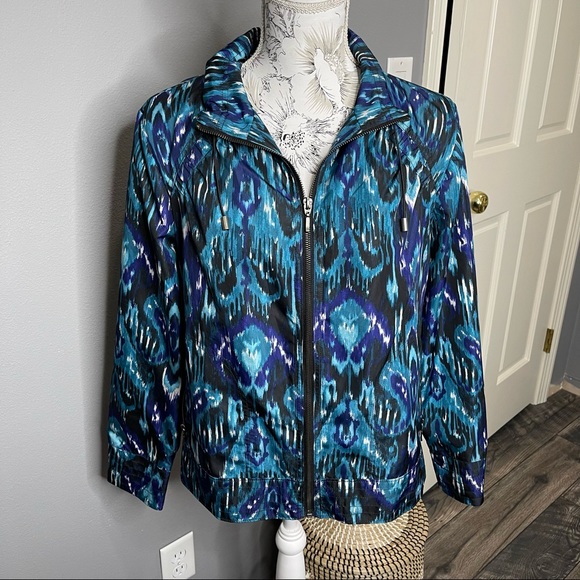 Chico's Jackets & Blazers - Zenergy by Chicos Blue Purple jacket blue zip Ikat Print Women’s Small Size 1